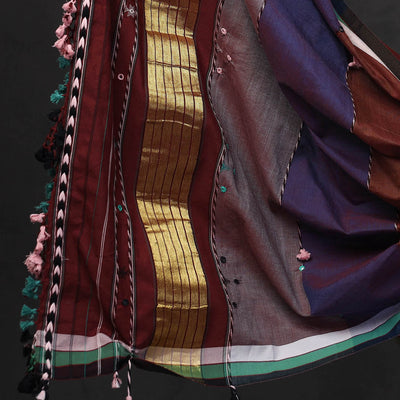 Brown - 3pc Bhujodi Mirror Work Handloom Cotton Suit Material Set 18