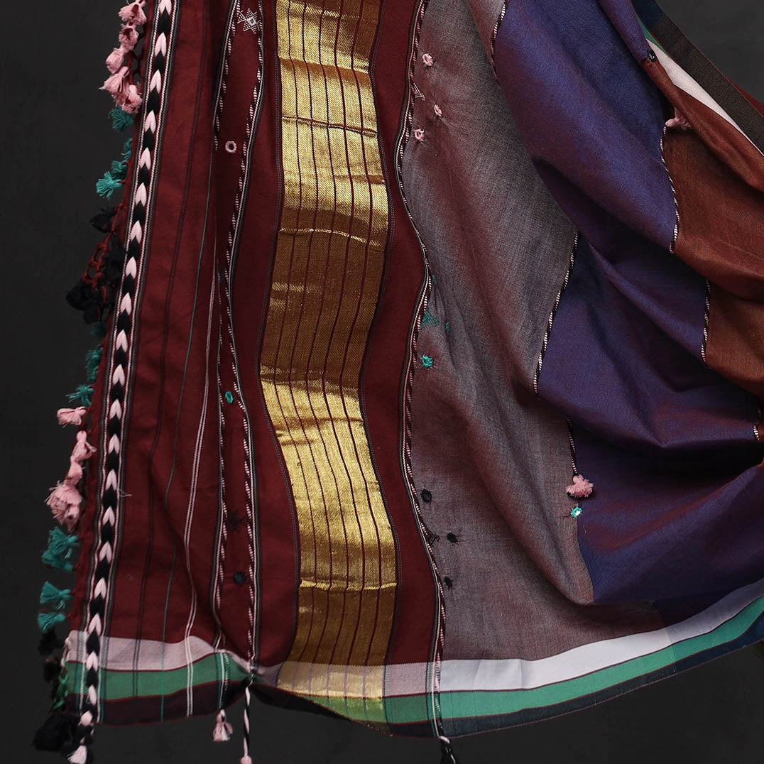 Brown - 3pc Bhujodi Mirror Work Handloom Cotton Suit Material Set 18
