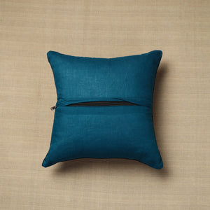 Blue - Cotton Printed Kalamkari Cushion Cover (16 x 16 in) 03
