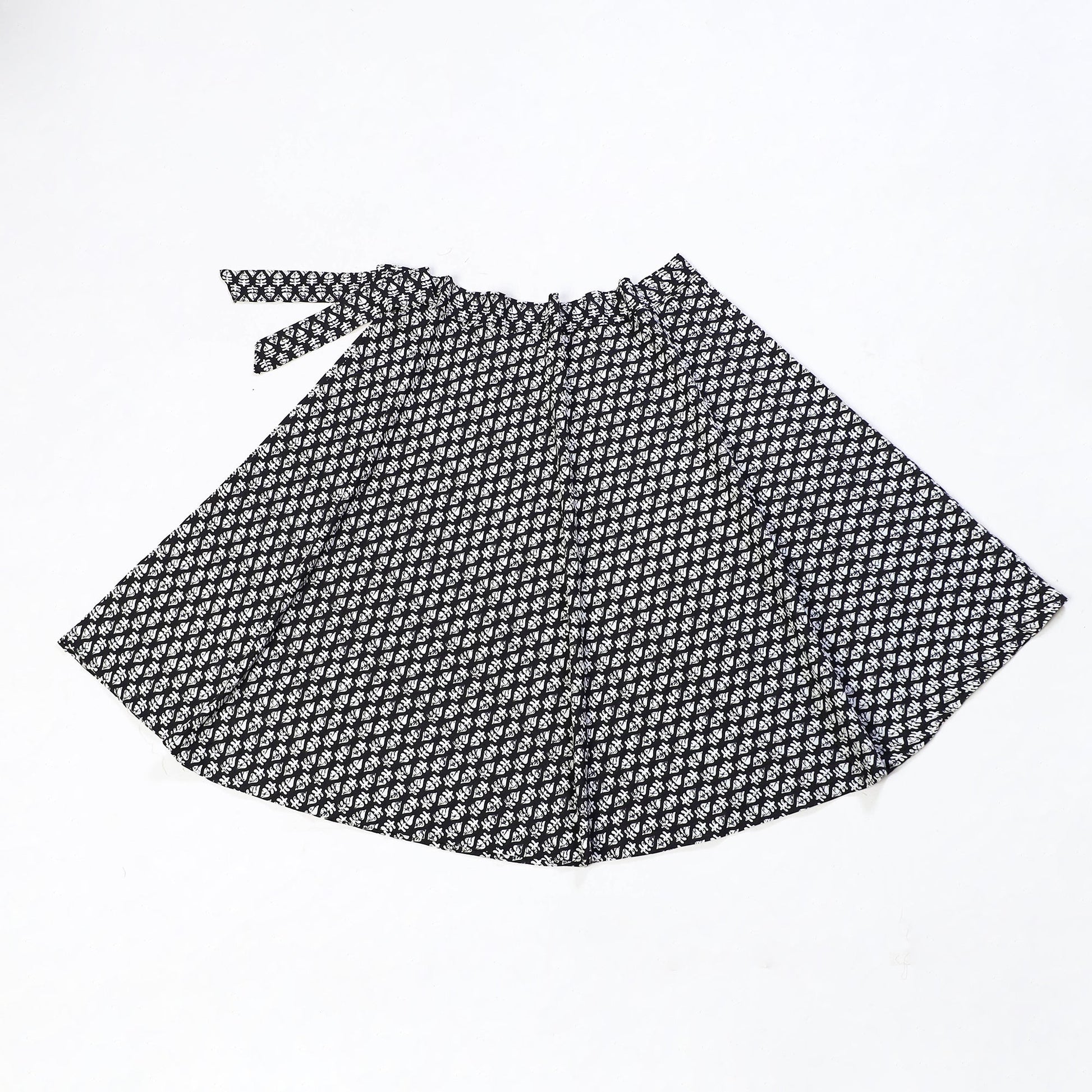 Black - Printed Cotton Jaipur Wrap Around Skirt 03