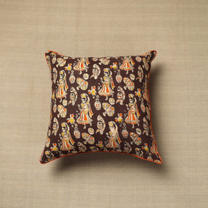 Brown - Cotton Printed Kalamkari Cushion Cover (16 x 16 in) 05