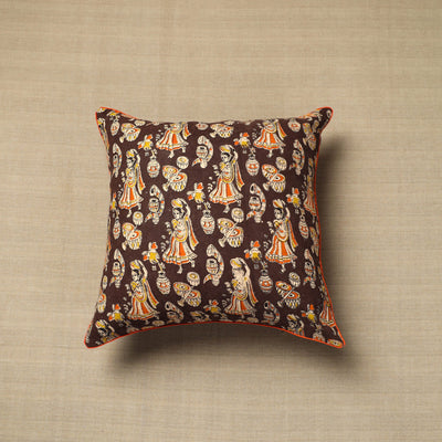 Brown - Cotton Printed Kalamkari Cushion Cover (16 x 16 in) 05