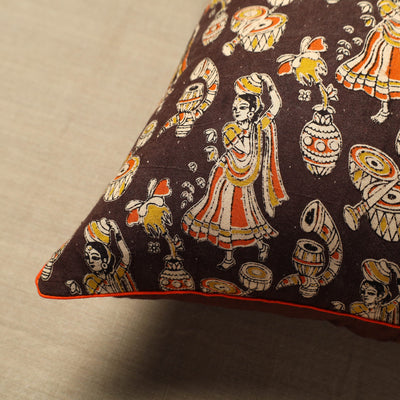Brown - Cotton Printed Kalamkari Cushion Cover (16 x 16 in) 05