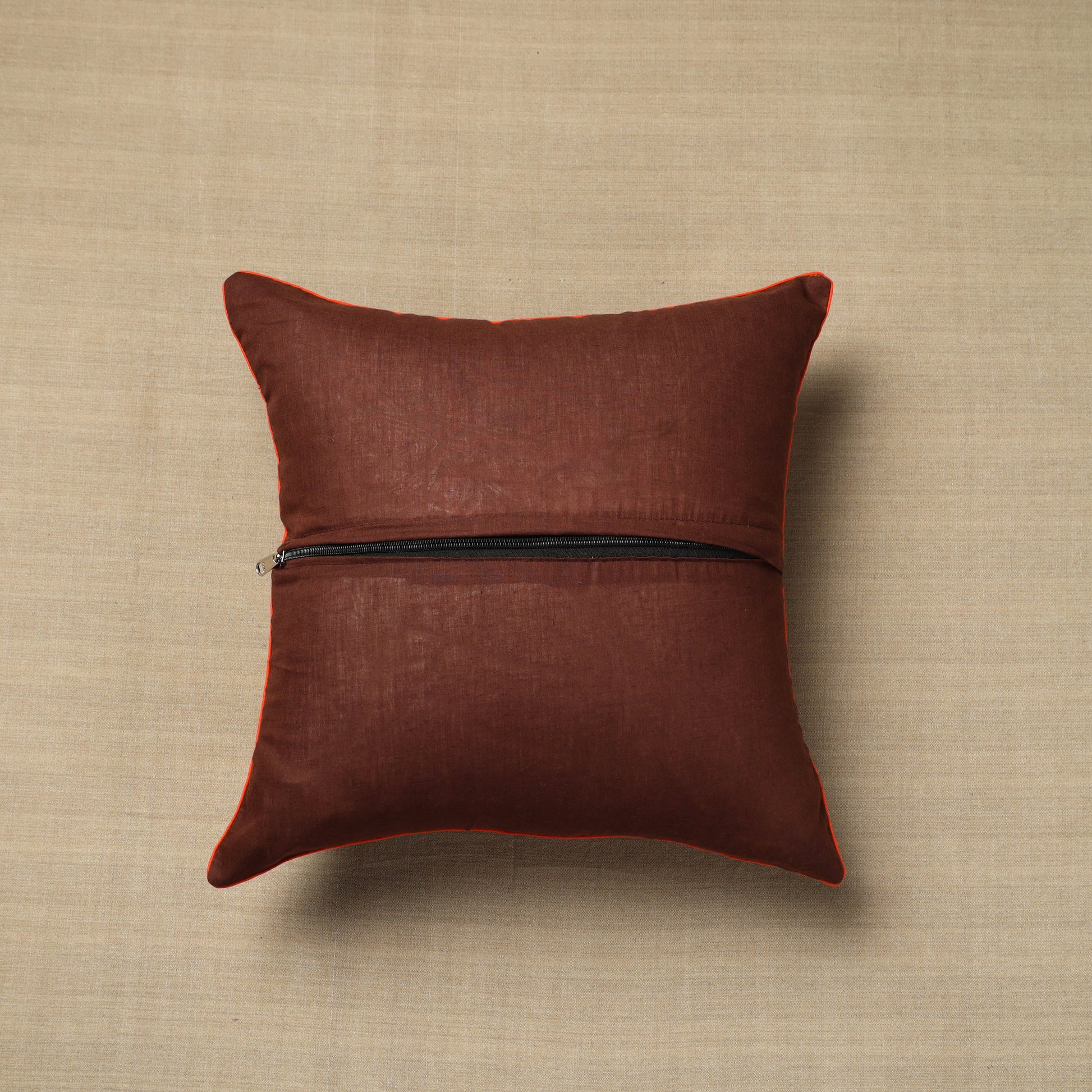Brown - Cotton Printed Kalamkari Cushion Cover (16 x 16 in) 05