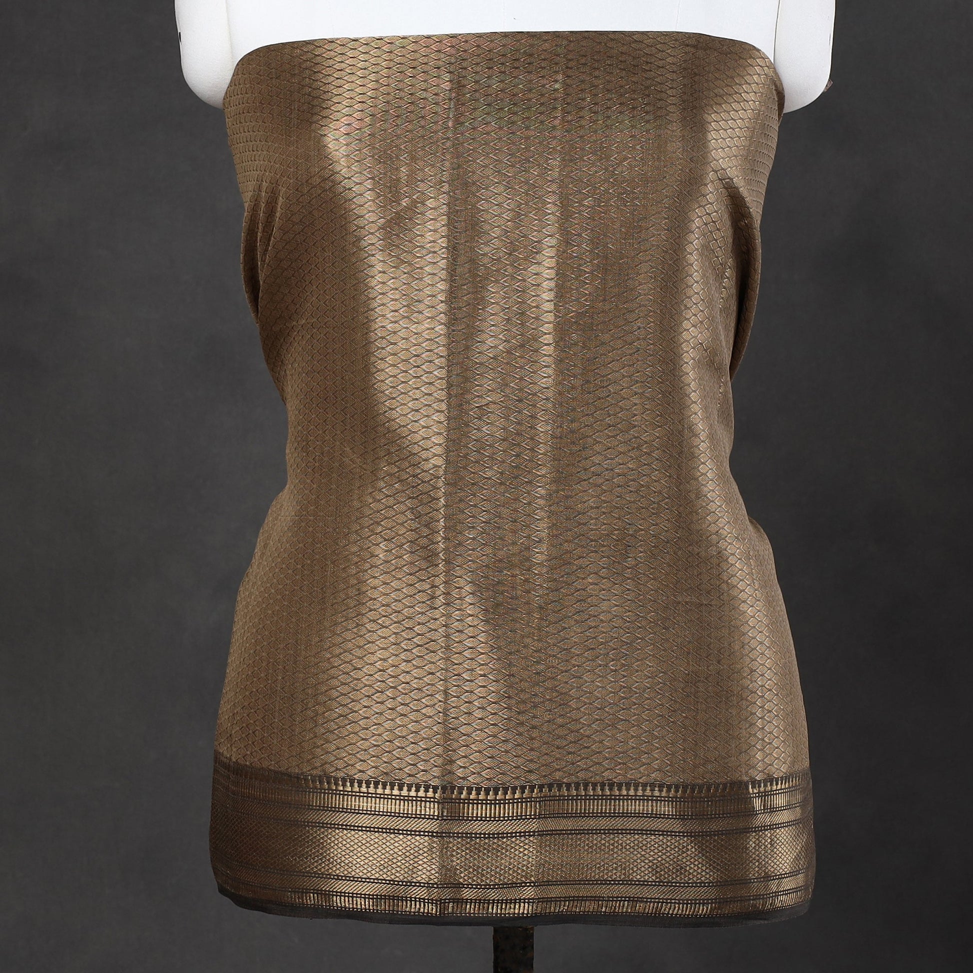 Brown - 2pc Tissue Zari Handloom Cotton Maheshwari Dress Material