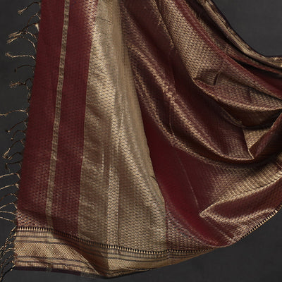 Brown - 2pc Tissue Zari Handloom Cotton Maheshwari Dress Material