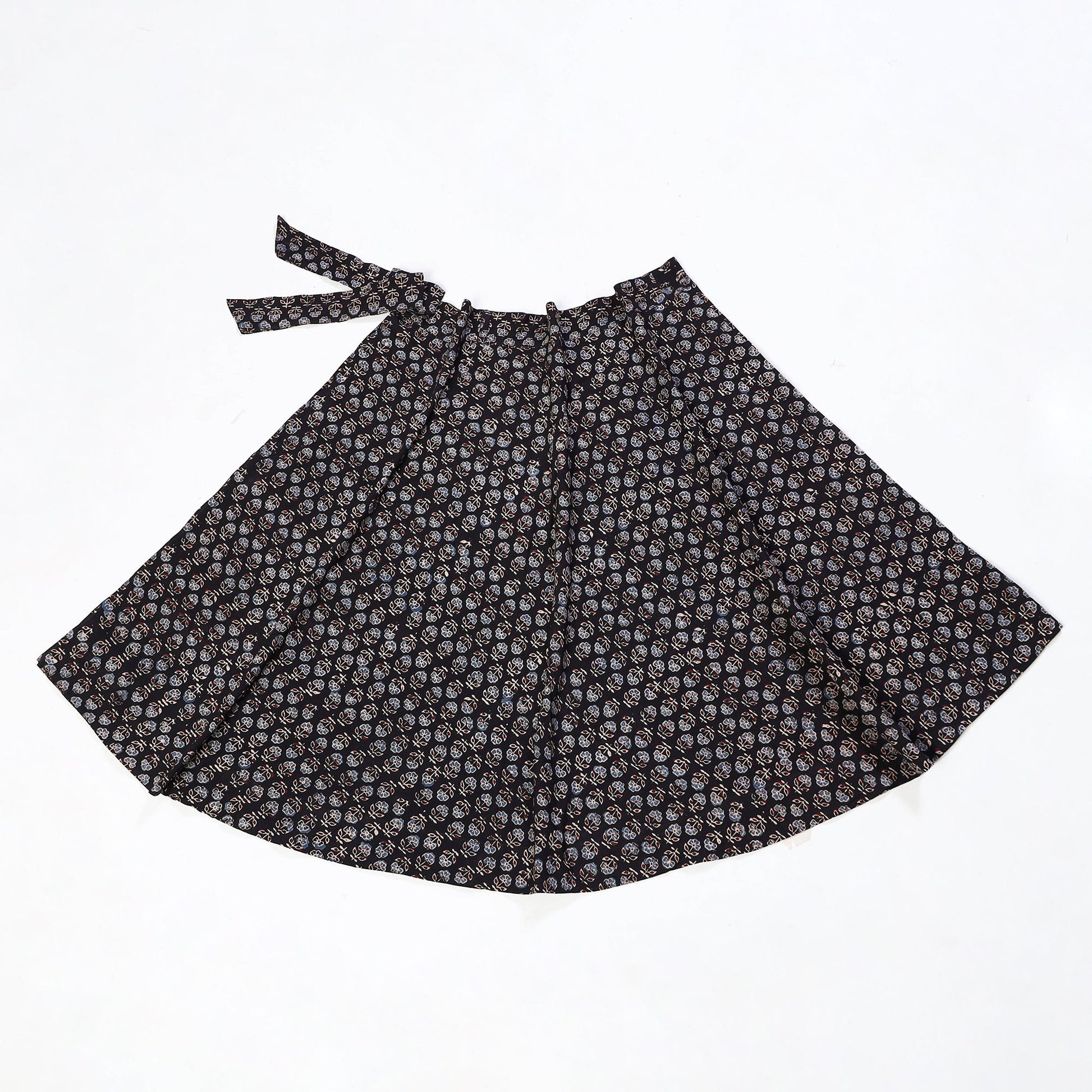 Black - Block Print Cotton Wrap Around Ajrakh Skirt 13