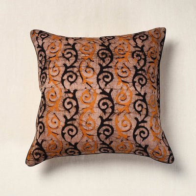 Brown - Hand Batik Printed Cotton Cushion Cover (16 x 16 in)