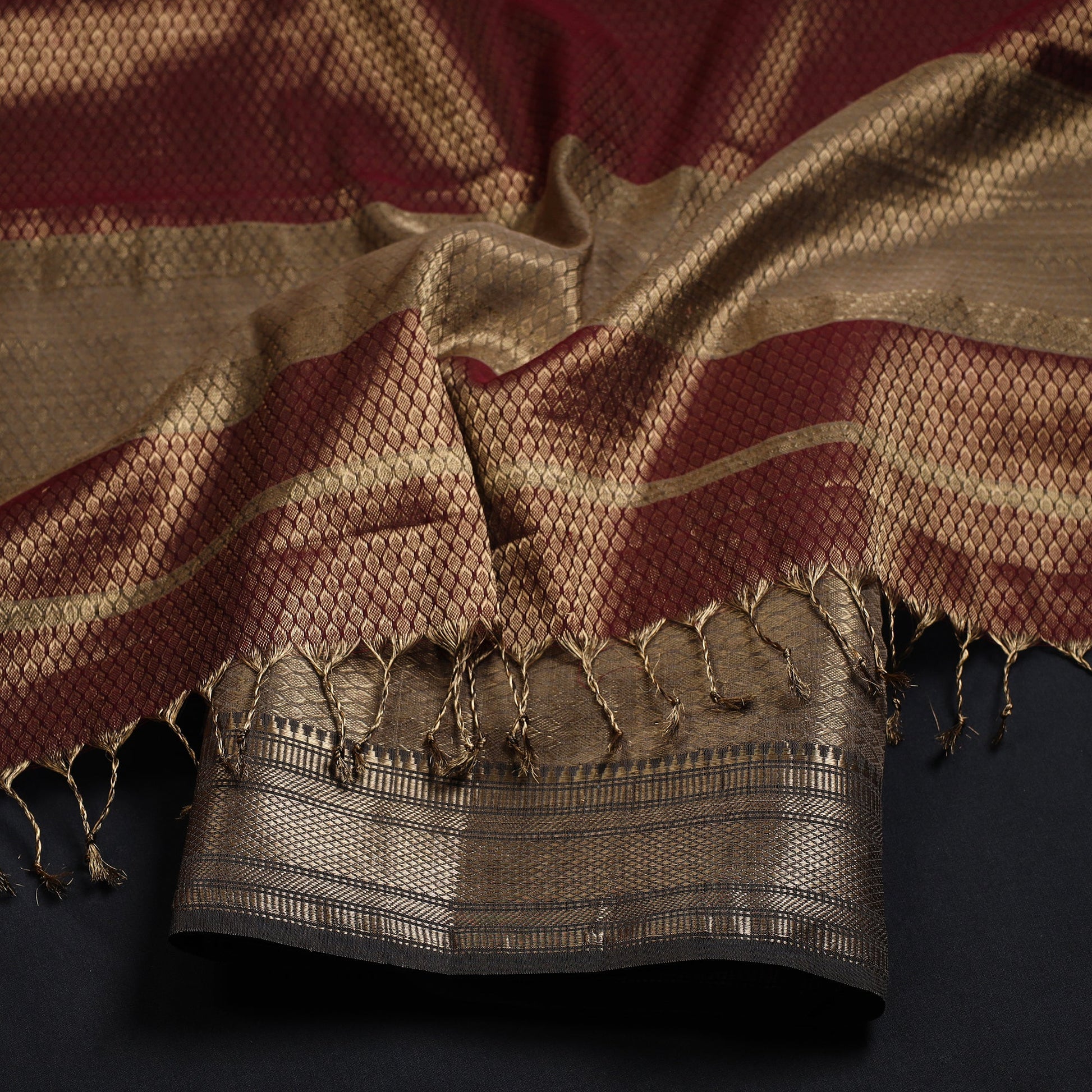 Brown - 2pc Tissue Zari Handloom Cotton Maheshwari Dress Material