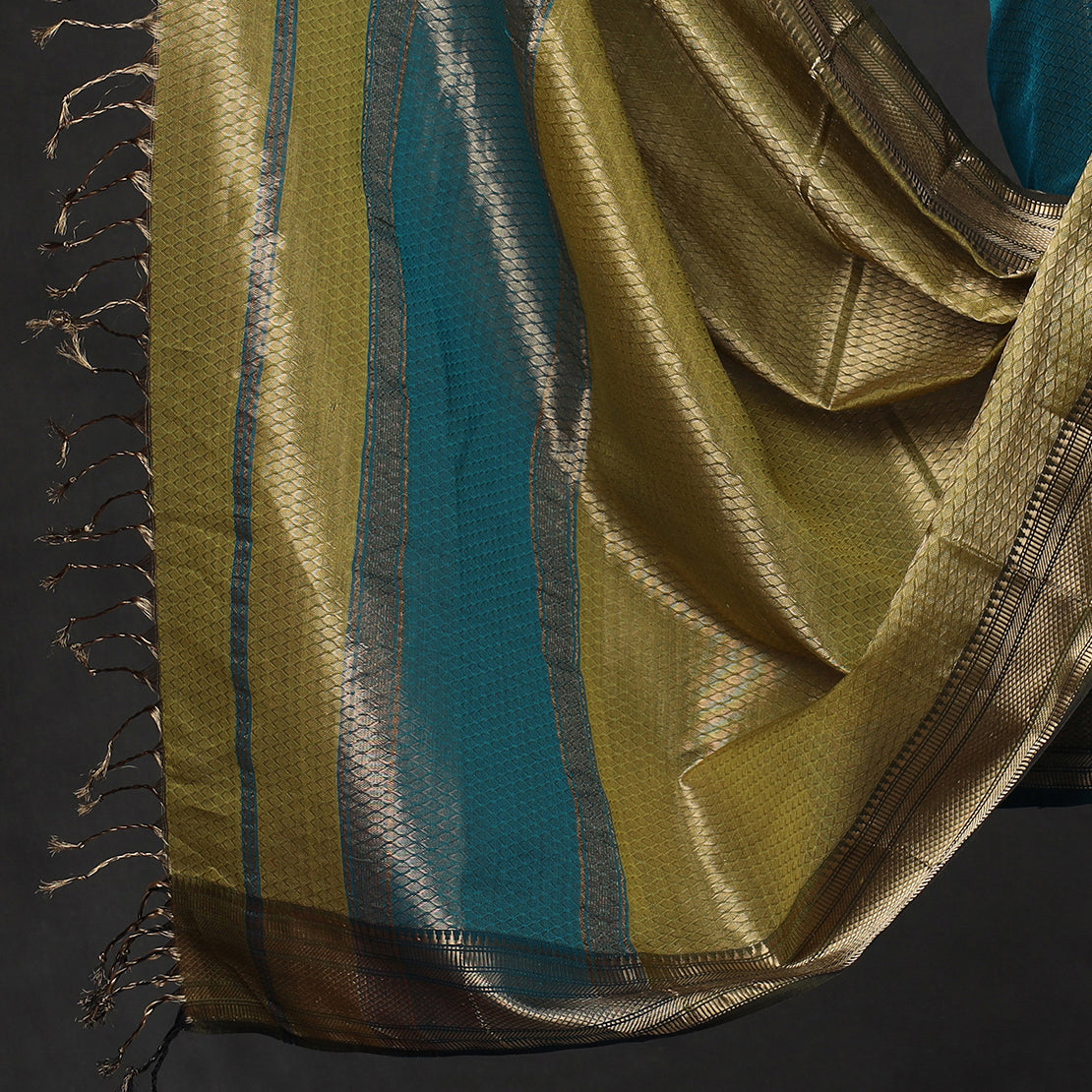 Blue - 2pc Tissue Zari Handloom Cotton Maheshwari Dress Material