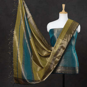 Blue - 2pc Tissue Zari Handloom Cotton Maheshwari Dress Material