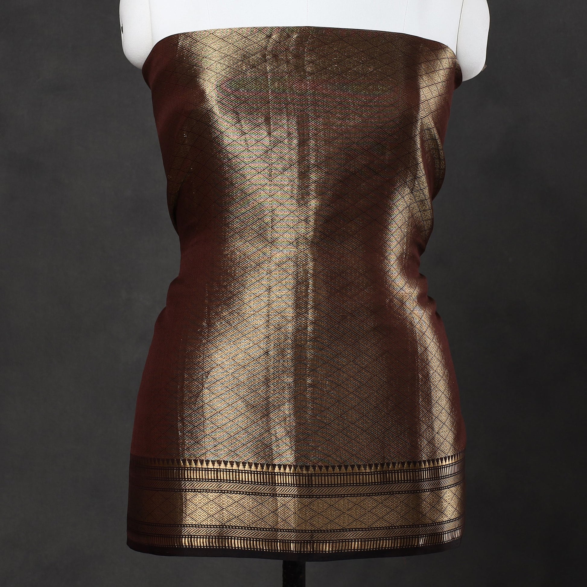 Brown - 2pc Tissue Zari Handloom Cotton Maheshwari Dress Material