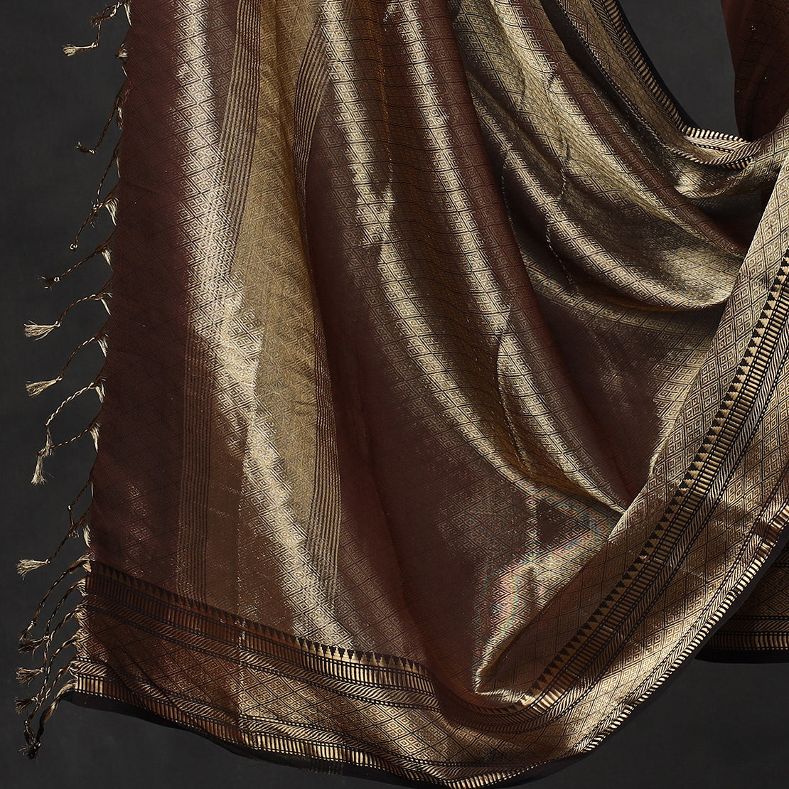 Brown - 2pc Tissue Zari Handloom Cotton Maheshwari Dress Material