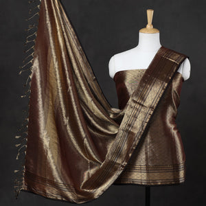 Brown - 2pc Tissue Zari Handloom Cotton Maheshwari Dress Material