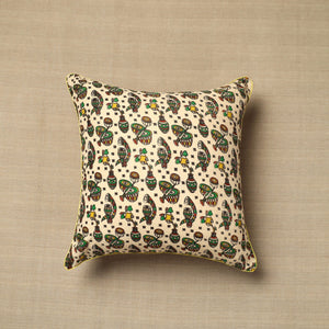 Beige - Cotton Printed Kalamkari Cushion Cover (16 x 16 in) 10
