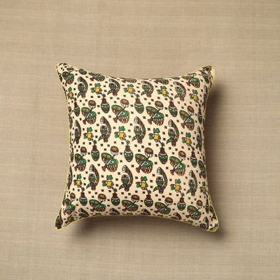Beige - Cotton Printed Kalamkari Cushion Cover (16 x 16 in) 10