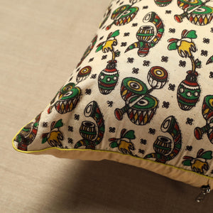 Beige - Cotton Printed Kalamkari Cushion Cover (16 x 16 in) 10