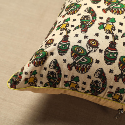 Beige - Cotton Printed Kalamkari Cushion Cover (16 x 16 in) 10