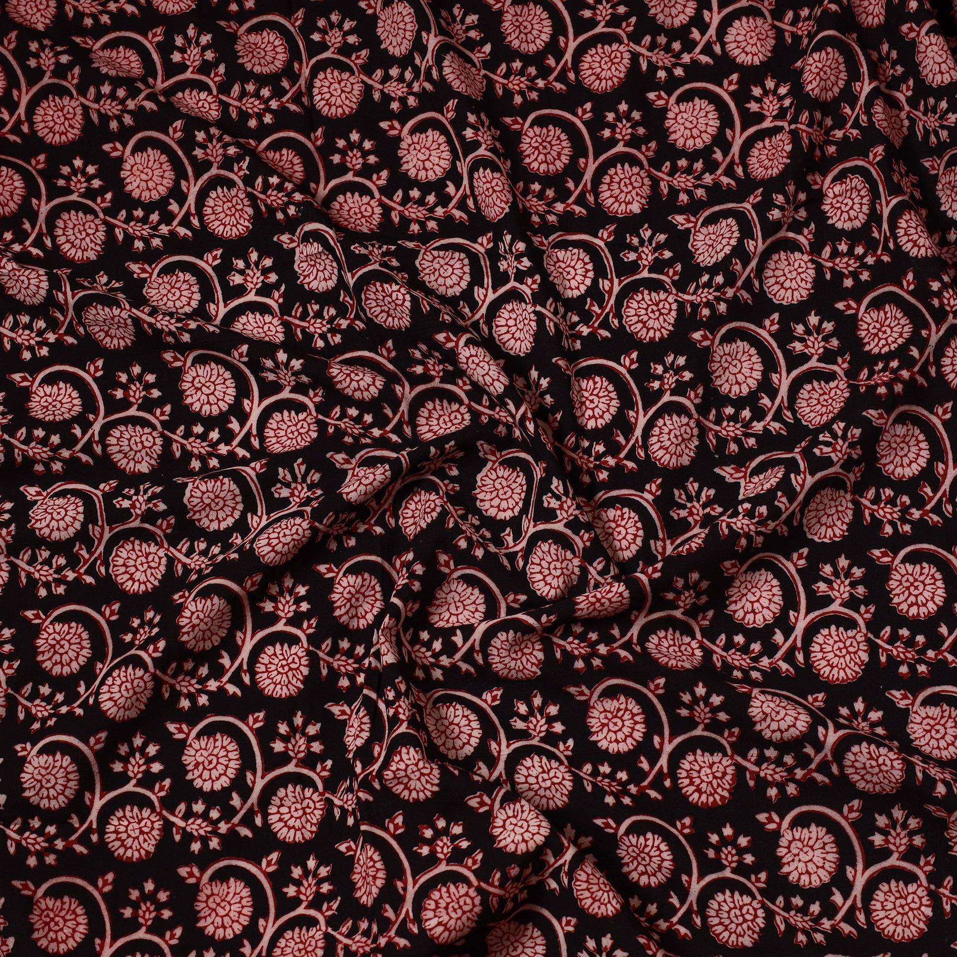 Black - Bagh Block Printed Cotton Precut Fabric (1 Meter) 26