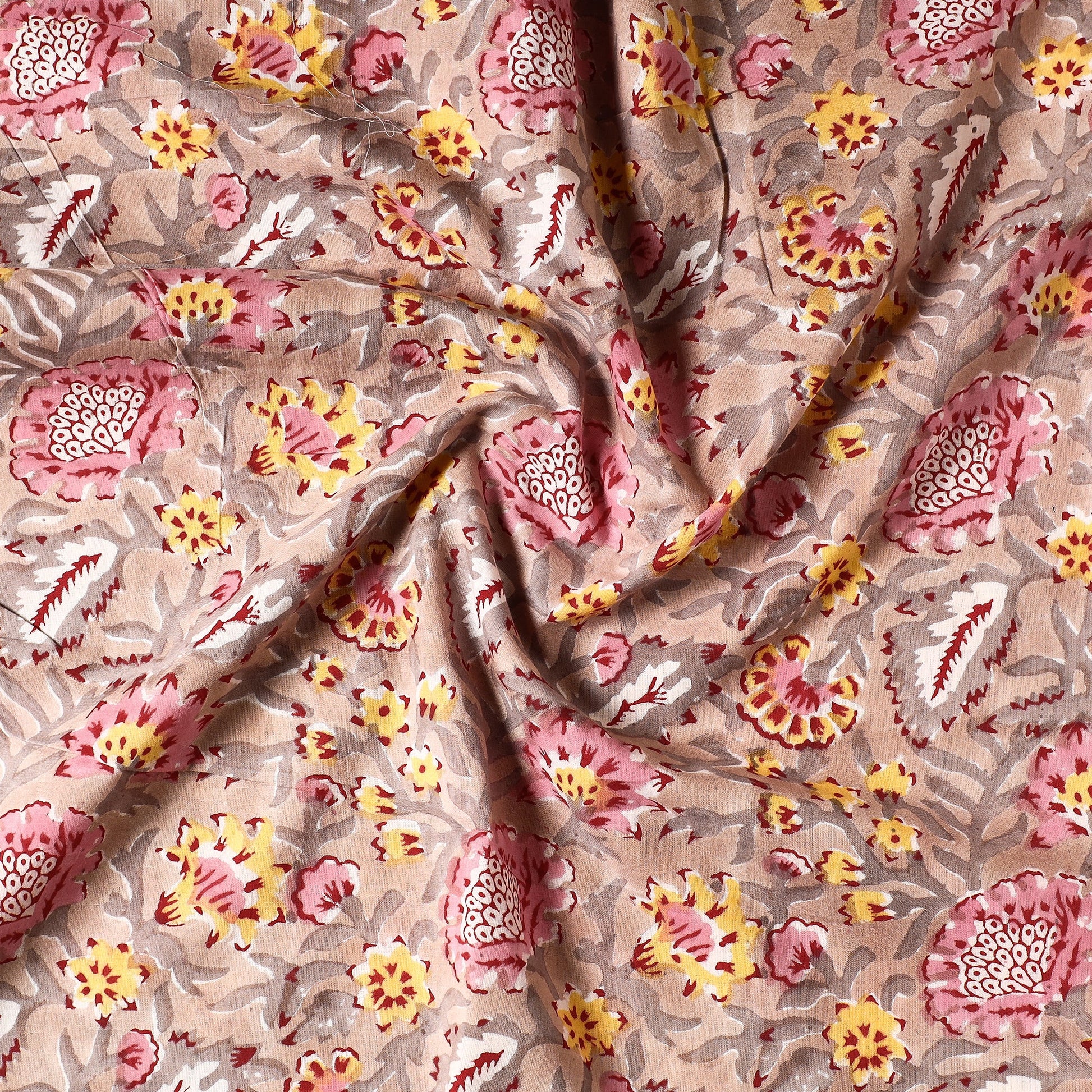 Brown - Sanganeri Block Printed Cotton Precut Fabric (1 Meter)