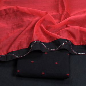 Black - 2pc Jacquard Cotton Kurta with Chanderi Dupatta