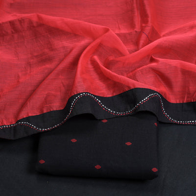 Black - 2pc Jacquard Cotton Kurta with Chanderi Dupatta