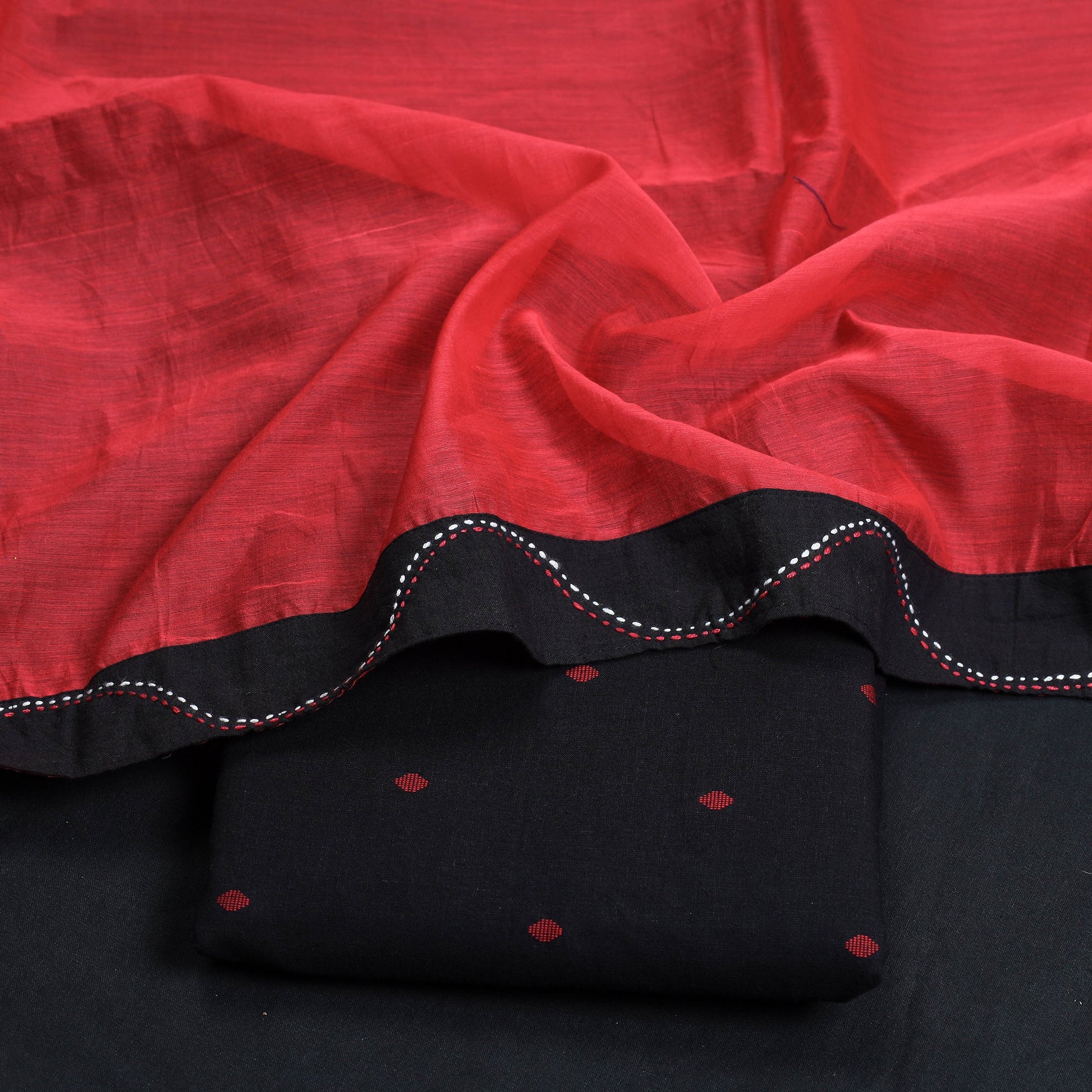 Black - 2pc Jacquard Cotton Kurta with Chanderi Dupatta