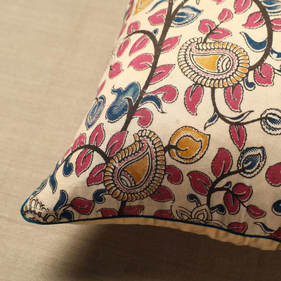 Beige - Cotton Printed Kalamkari Cushion Cover (16 x 16 in) 13