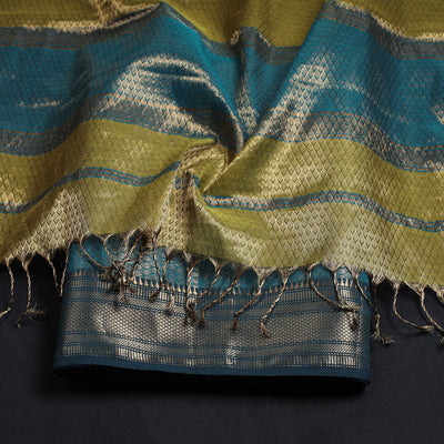 Blue - 2pc Tissue Zari Handloom Cotton Maheshwari Dress Material