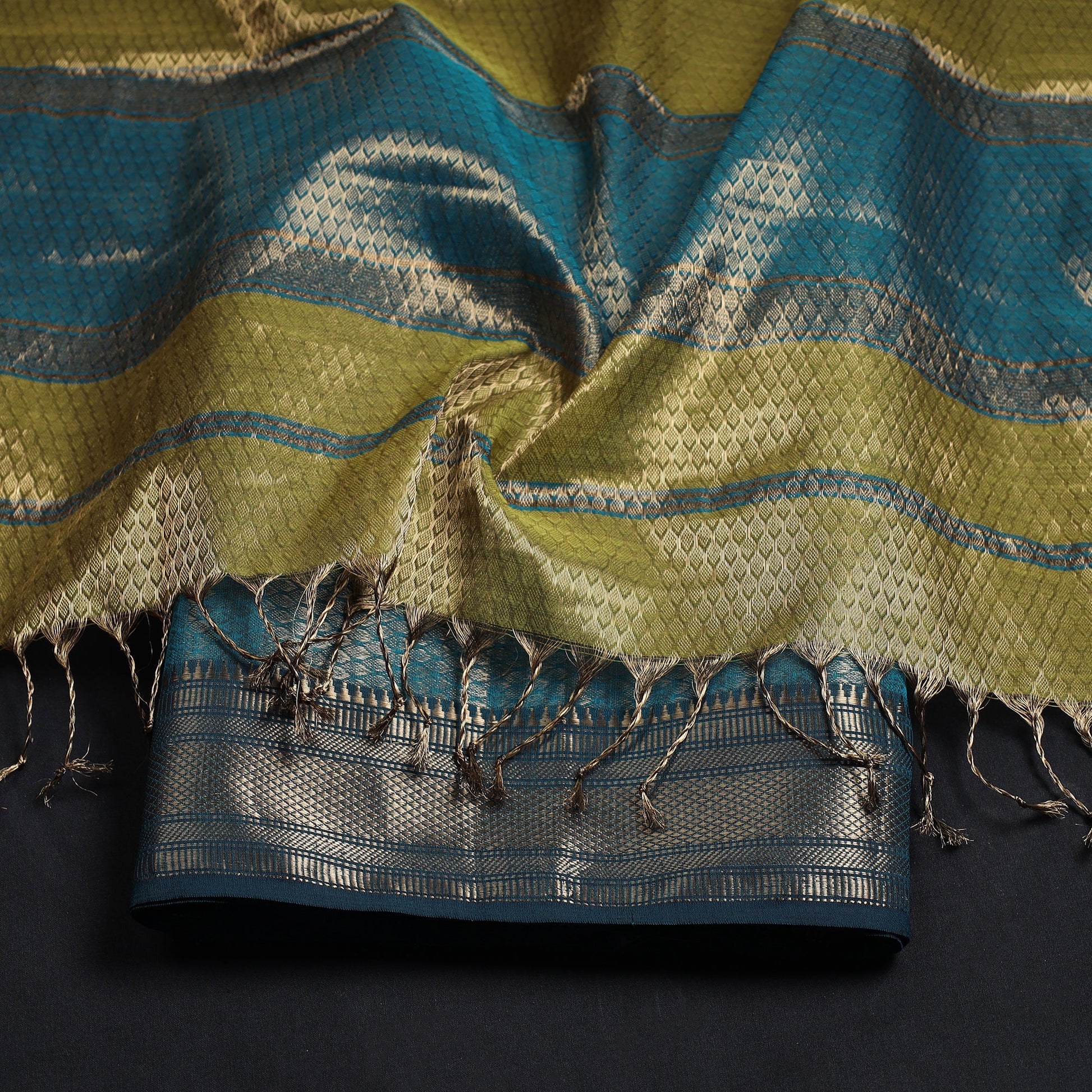 Blue - 2pc Tissue Zari Handloom Cotton Maheshwari Dress Material