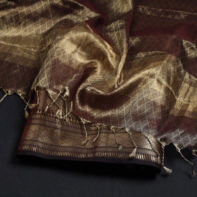 Brown - 2pc Tissue Zari Handloom Cotton Maheshwari Dress Material
