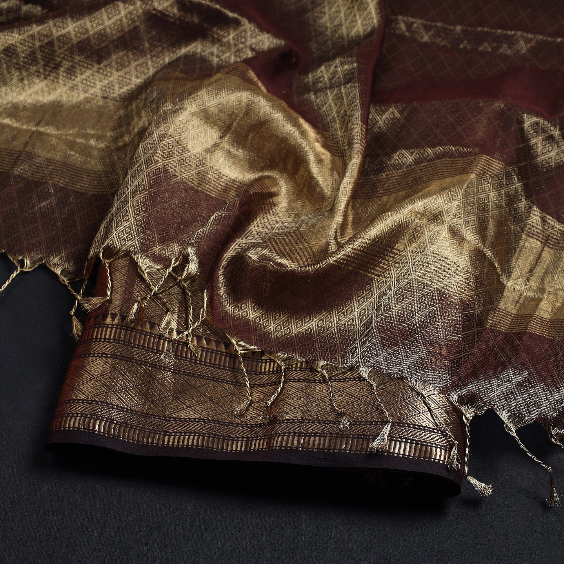 Brown - 2pc Tissue Zari Handloom Cotton Maheshwari Dress Material