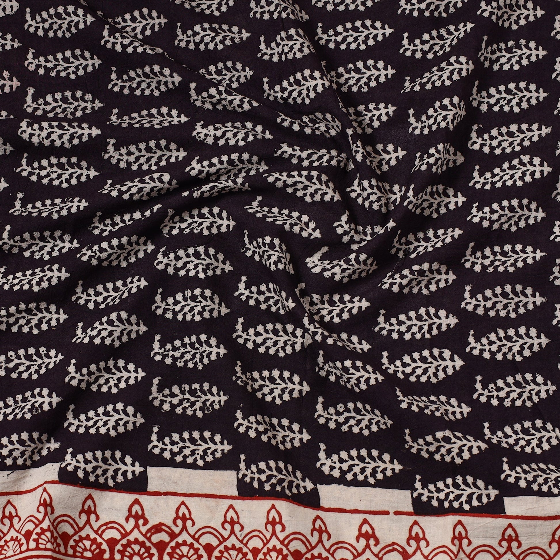 Black - Bagh Block Printed Cotton Precut Fabric (0.7 Meter) 47
