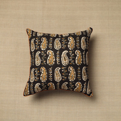 Black - Cotton Block Printed Bagru Cushion Cover (16 x 16 in) 36