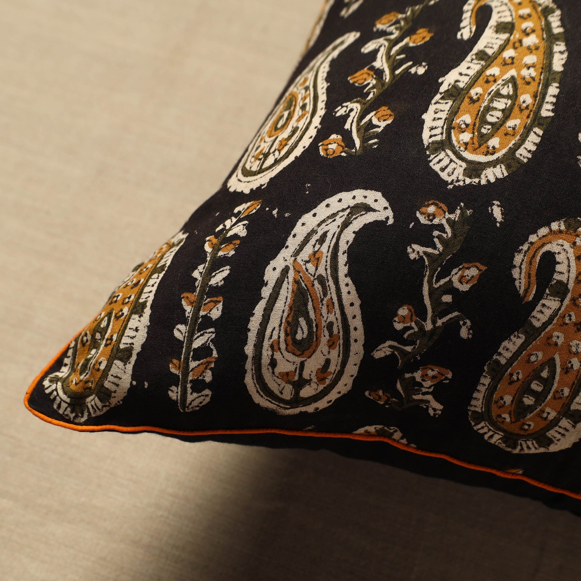 Black - Cotton Block Printed Bagru Cushion Cover (16 x 16 in) 36