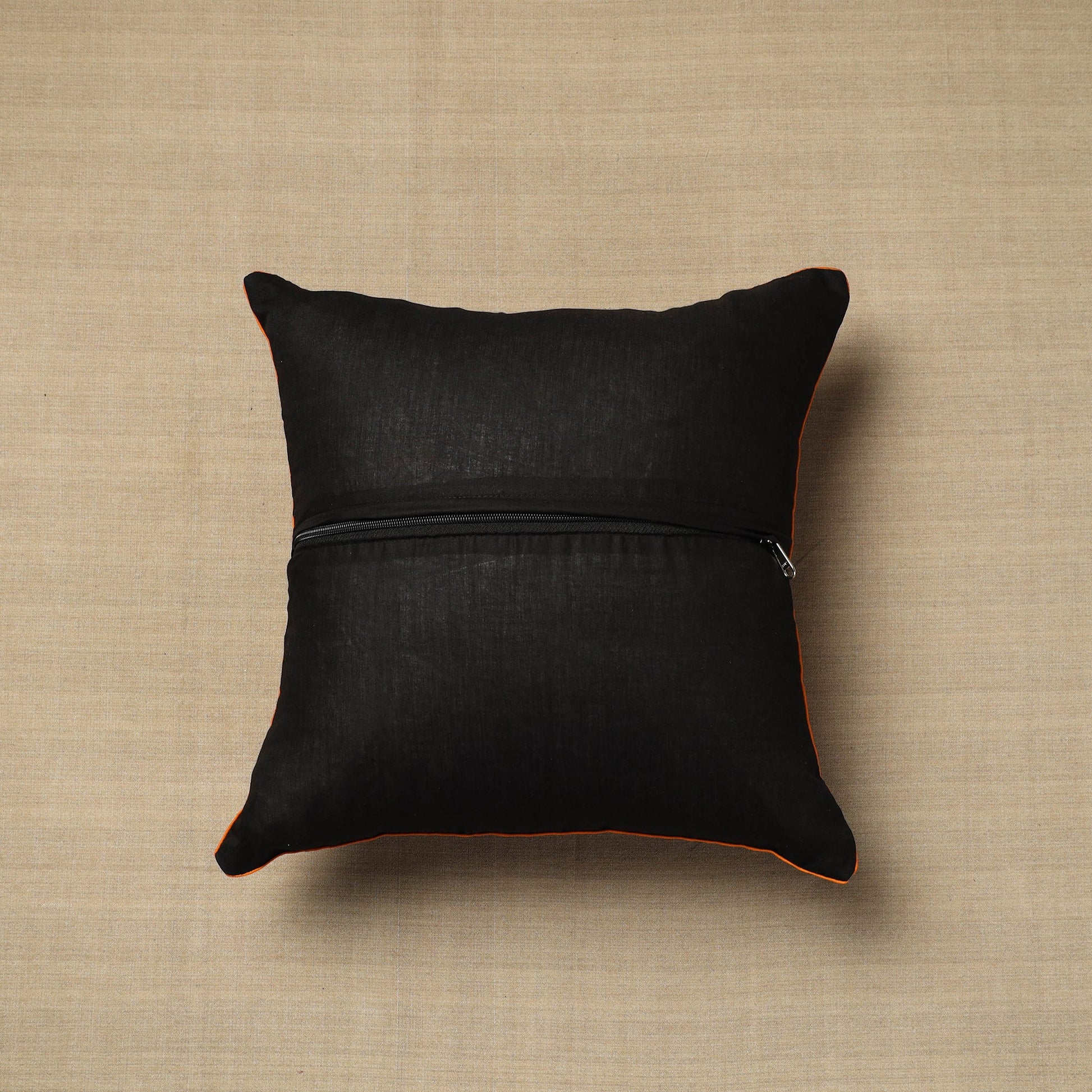 Black - Cotton Block Printed Bagru Cushion Cover (16 x 16 in) 36