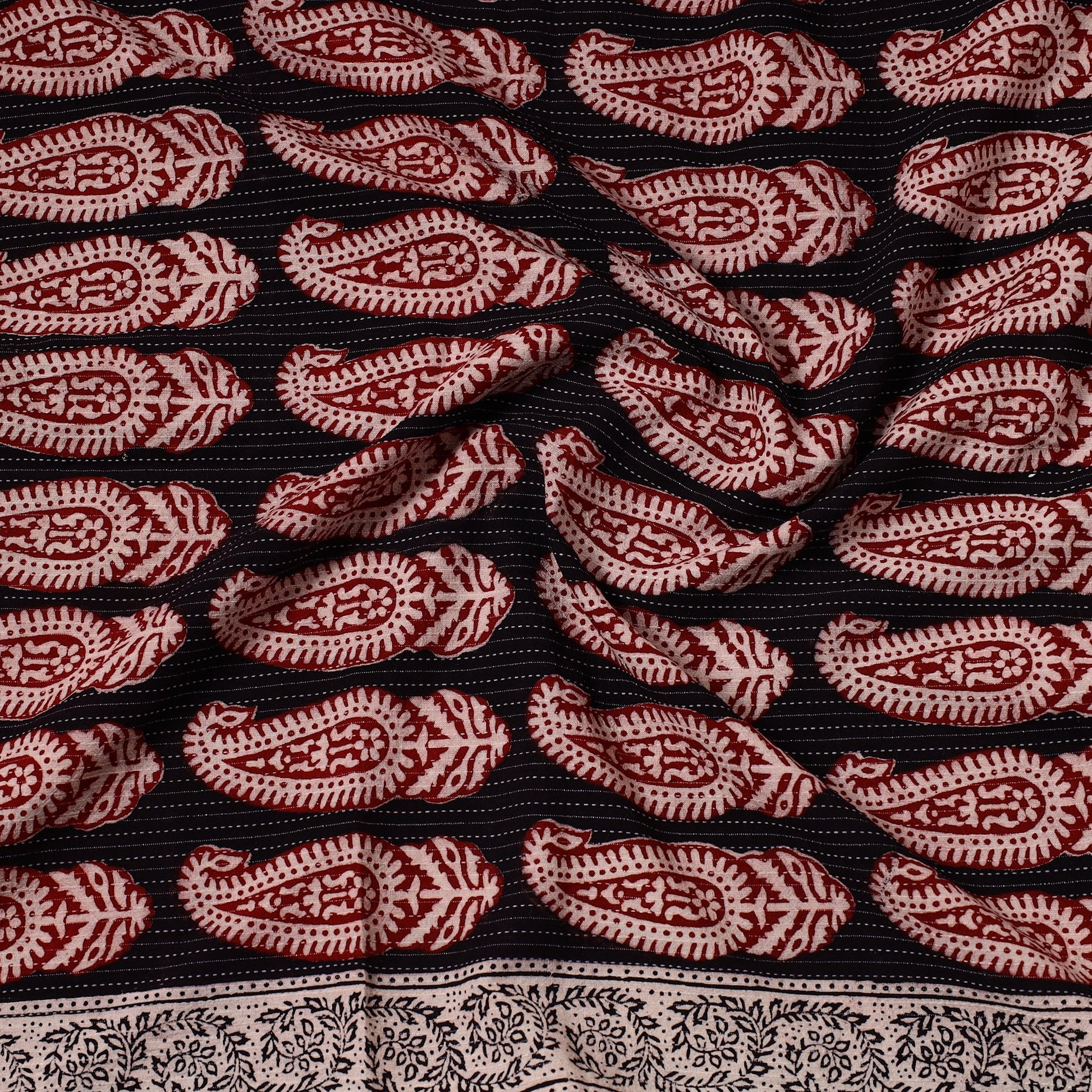 Black - Bagh Block Printed Cotton Precut Fabric (0.7 Meter) 56