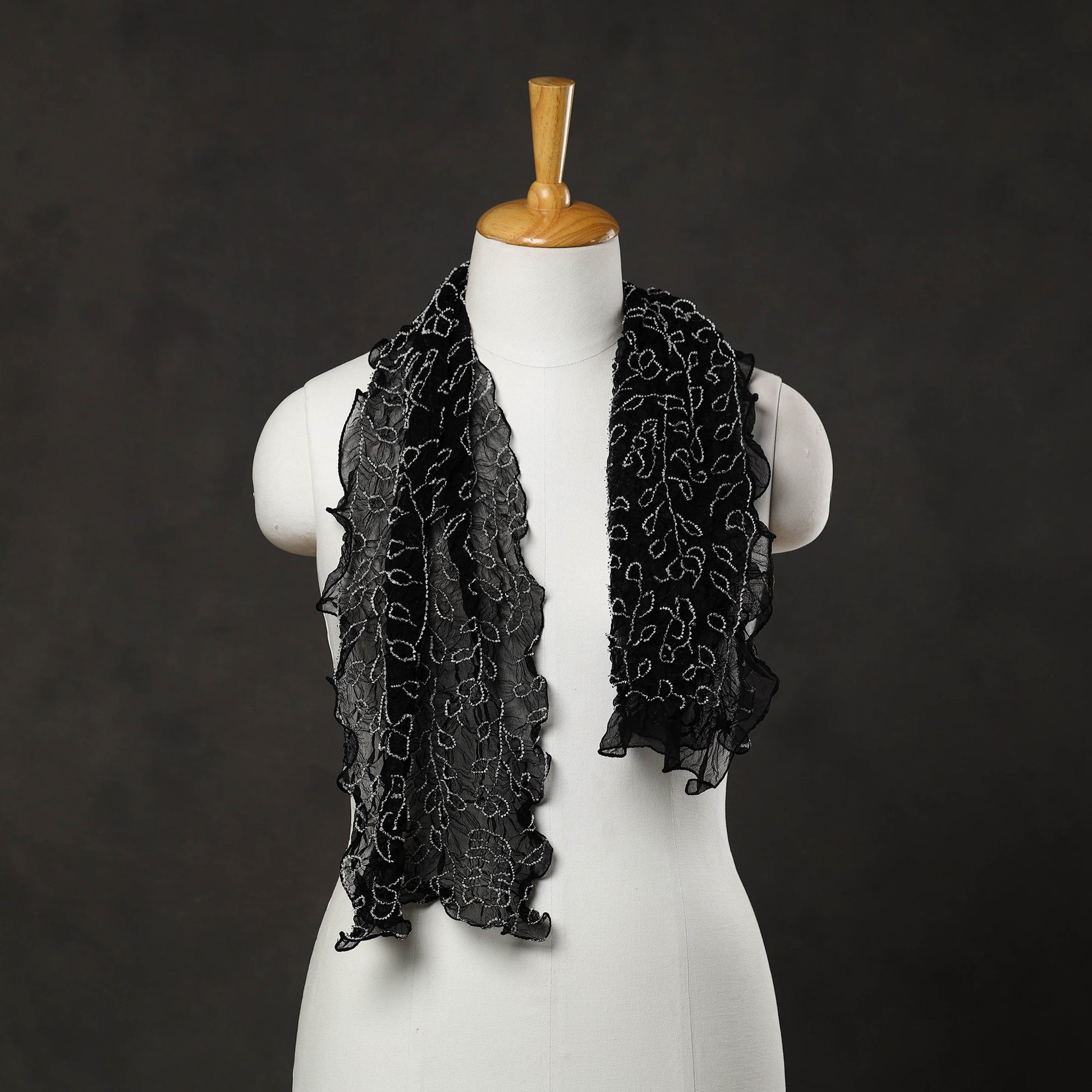 Black - Kutch Tie & Dye Georgette Bandhani Stole 08