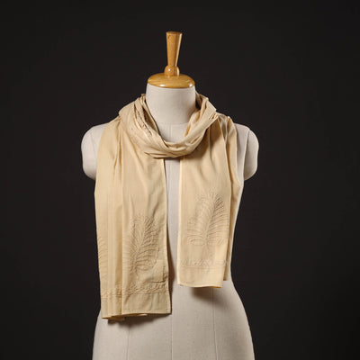Beige - Hand Embroidered Lucknow Chikankari Cotton Stole 09