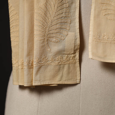 Beige - Hand Embroidered Lucknow Chikankari Cotton Stole 09