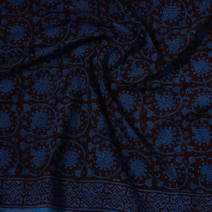 Black - Bagh Block Printed Cotton Precut Fabric (0.9 Meter) 58