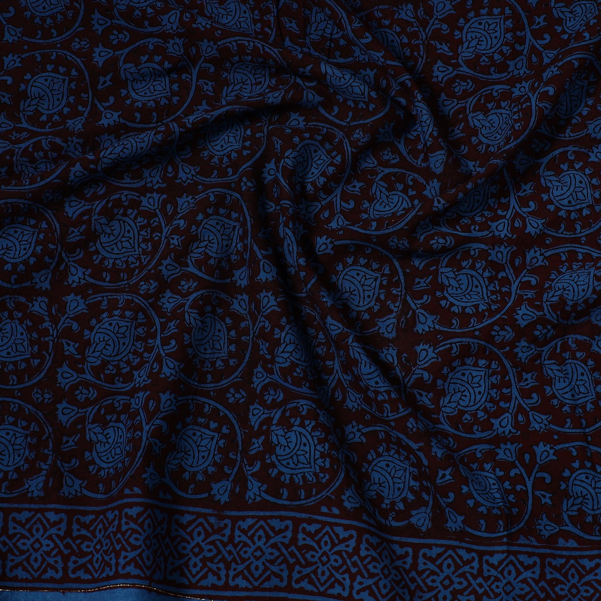 Black - Bagh Block Printed Cotton Precut Fabric (0.9 Meter) 58