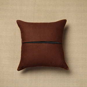 Brown - Block Print Cotton Kalamkari Cushion Cover (16 x 16 in) 24