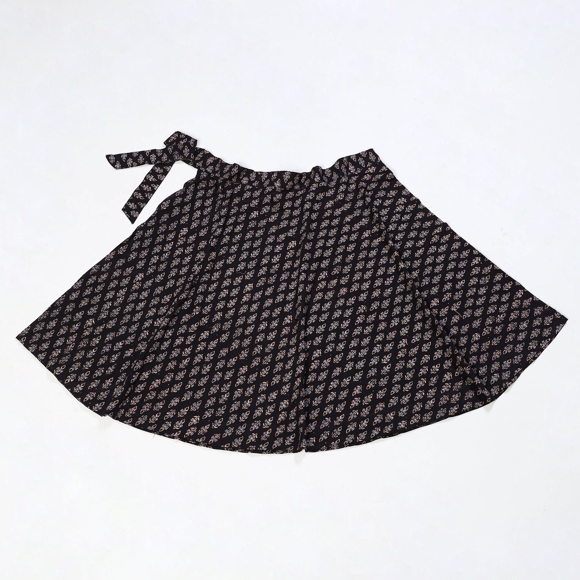 Black - Block Print Cotton Wrap Around Ajrakh Skirt 21