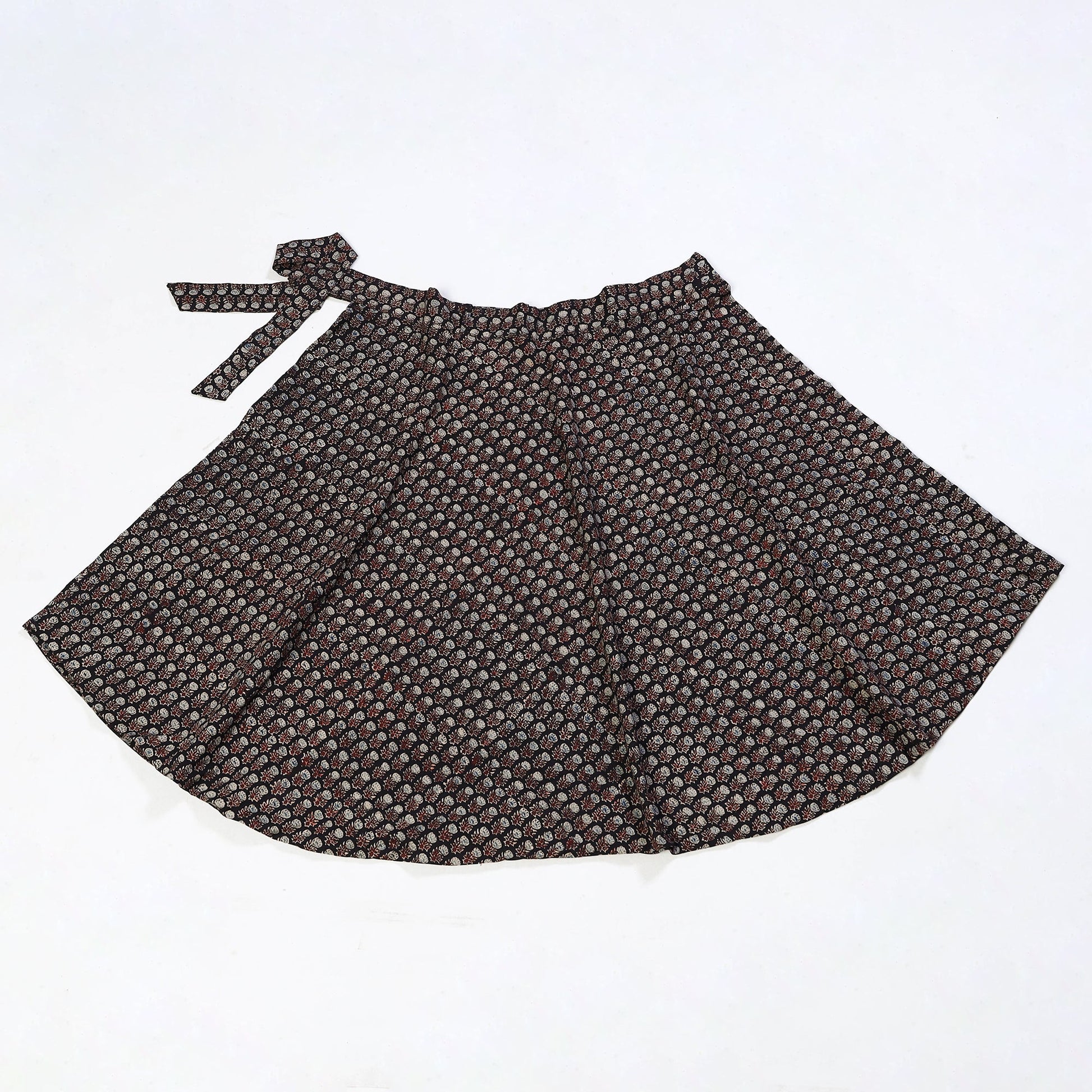 Black - Block Print Cotton Wrap Around Ajrakh Skirt 24