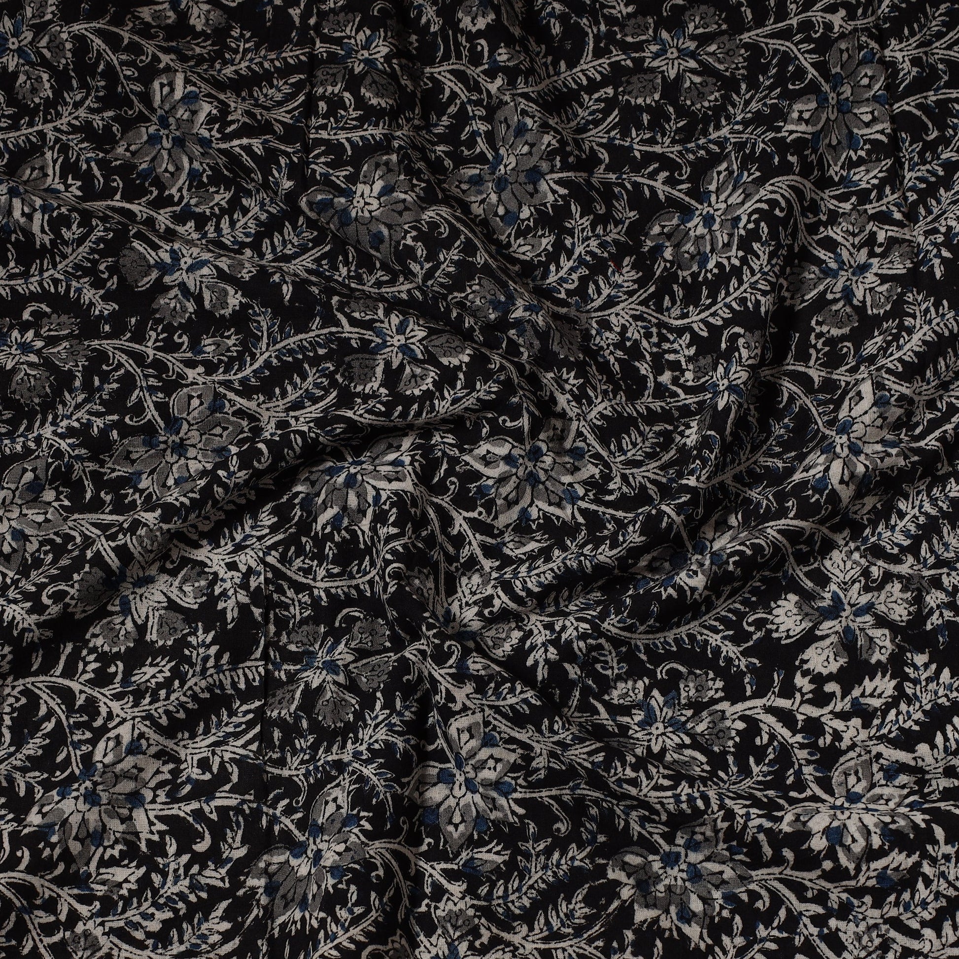 Black - Kalamkari Block Printed Cotton Precut Fabric 68