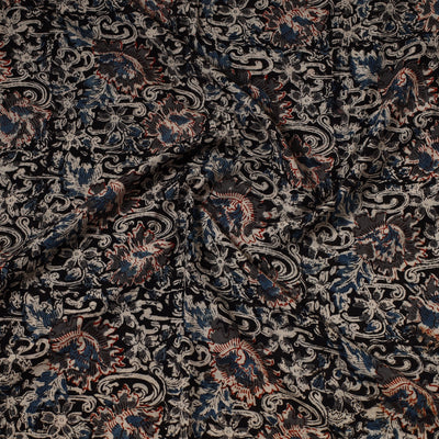 Black - Kalamkari Block Printed Cotton Precut Fabric (1.8 meter) 71