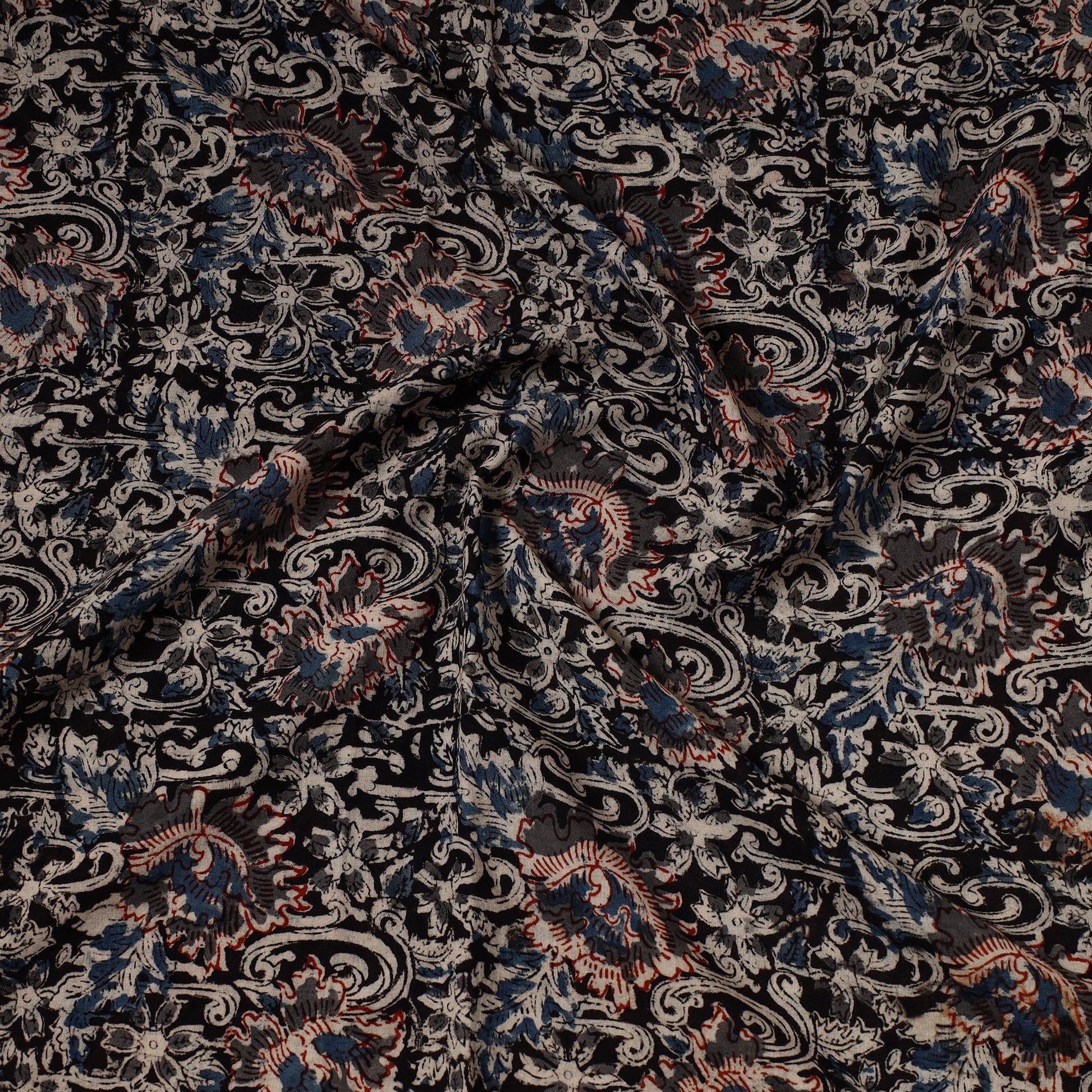 Black - Kalamkari Block Printed Cotton Precut Fabric (1.8 meter) 71