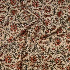 Beige - Kalamkari Block Printed Cotton Precut Fabric (1.2 meter) 72