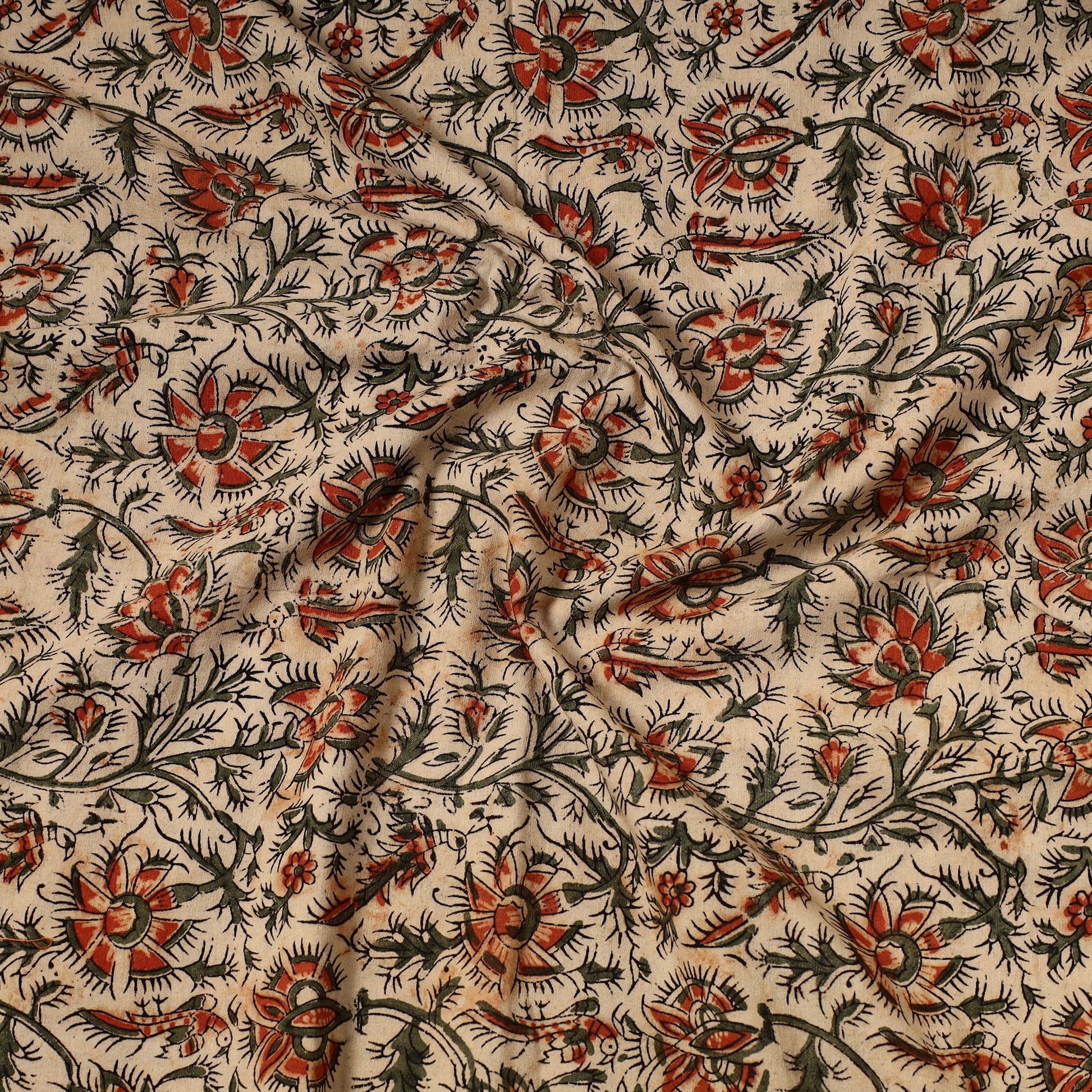 Beige - Kalamkari Block Printed Cotton Precut Fabric (1.2 meter) 72